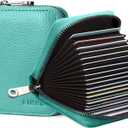 Linno RFID 20 Slots Credit Card Holder Genuine Leather Small Wallet for Women or Men with Zipper