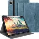 H HOLIMET Case for iPad Pro 11 inch M5 2025/M4 2024 with Pencil Holder Supports Pencil Pro and Pencil Auto Sleep/Wake Function Vegan Leather Smart Stand Cover (Blue)
