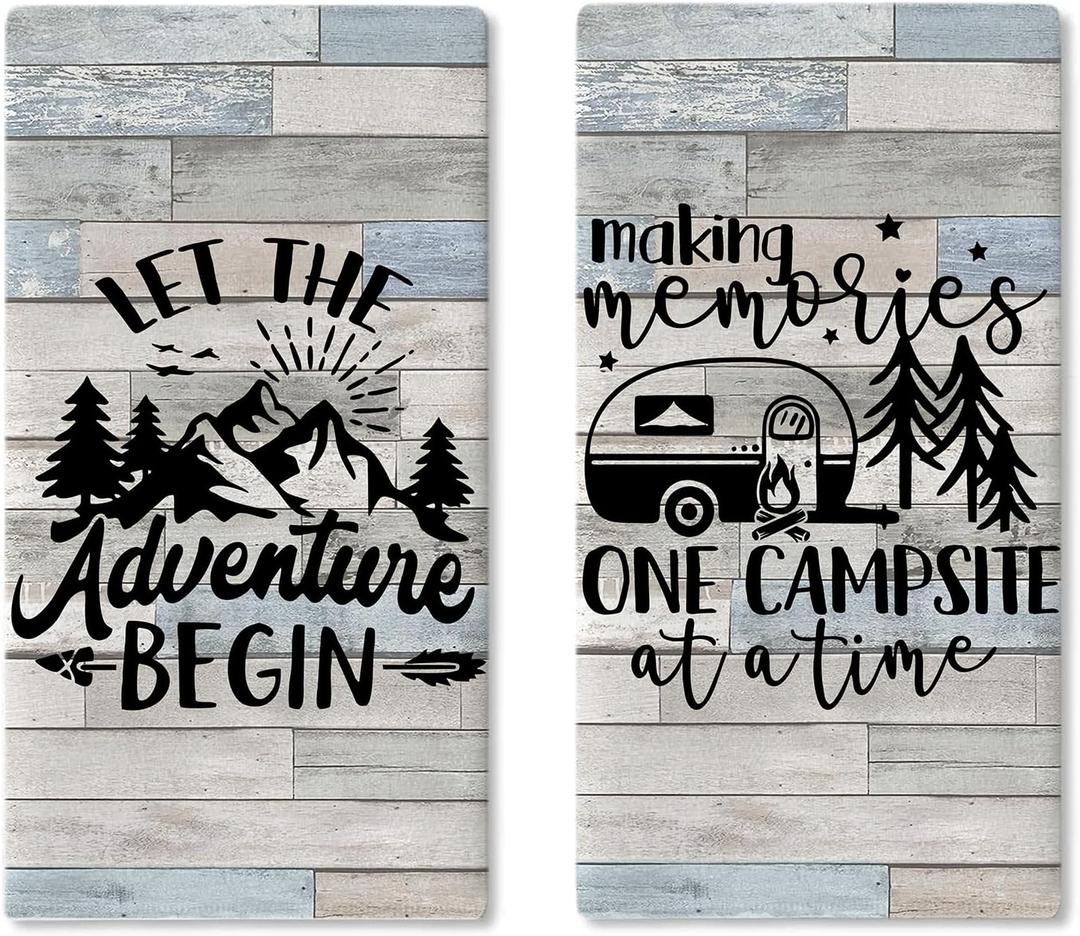 Camper RV Kitchen Dish Towels Set of 2, Making Memories One Campsite at Time Drying Hand Towel Baking Cooking Cloth, Camping Adventure Farmhouse Bathroom Home Decoration 18 x 26 Inches