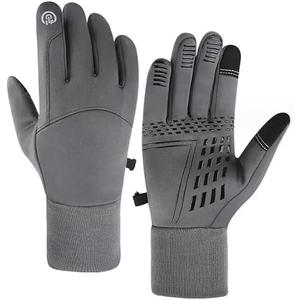 Winter Touchscreen Gloves, Gray, Waterproof PU Material, Thermal Cold Weather Gloves for Running, Skiing, Cycling, Mountain Biking Medium