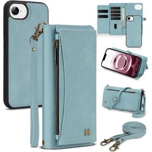 Wallet Case for iPhone 16e 2025 with Card Holder/Crossbody Wallet/Strap,[RFID Blocking][Magnetic] PU Leather Shockproof Protective Cover iPhone 16e Phone Case,6.1in,Blue