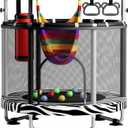 55" Trampoline for Kids with Enclosure, 440lbs Capacity Indoor & Outdoor Toddler Trampoline with Adjustable Gymnastics Bar & Toys, for Boys & Girls (Zebra)