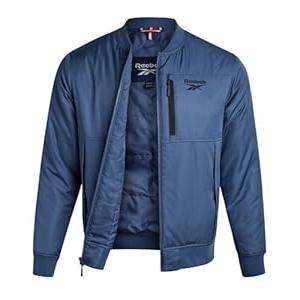 Reebok Mens Bomber Jacket - Insulated Zip Up Windbreaker Jackets for Men - Casual Golf Gym & Hiking Mens Lightweight Jackets, Size Small, Mineral Blue