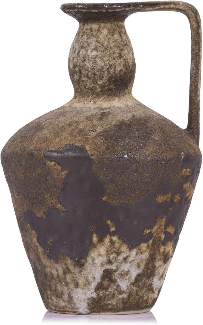 Wabi Sabi Rusty Vintage Vase, 9.8" Tall Wabi Sabi Decor Rustic Farmhouse Pottery Vase for Centerpiece, Textured Pottery Flower Vases for Home Decorative, Table, Living Room, Bedroom, Bathroom, Kitchen