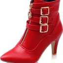 MEOTINA Gold High Heels for Women Kitten Heel Pointed Toe Short Womens Booties Buckle High Heeled Ankle Metallic Shoes (8.5)