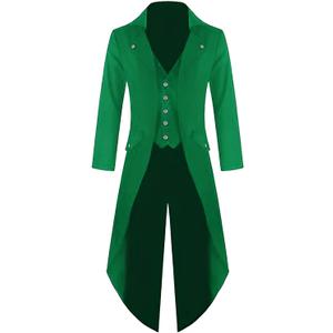 rrhss Boys Gothic Tailcoat Jacket Halloween Costume Jackets Vintage Black Steampunk VTG Victorian Long Coat (13-14 Years, Green)