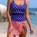 Womens One Piece Swim Dress Tummy Control Swimsuits Mesh American Flag Summer Beach Swim Tankini Bathing Suits (M)