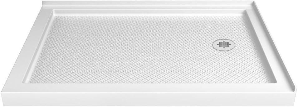 DreamLine SlimLine 36 in. D x 48 in. W x 2 3/4 in. H Right Drain Double Threshold Shower Base in White, DLT-1036482