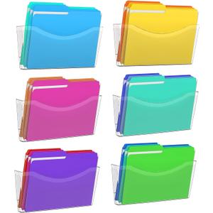 Kuntine.B 6 Pack Clear Single Pocket File Holder Hanging Wall Organizer, Wall Mount Mails Magazines Organizer for Office and Home