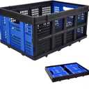 Collapsible Storage Crate 22L x 15W x 10.7H Inch - Foldable and Stackable Plastic Bin, 1.73 Cu Ft Folding Basket for Car Trailer Garage and Home,Pack of 1