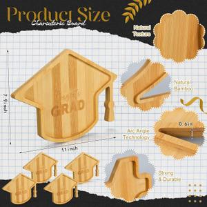 GlikCeil 4 Pcs 2025 Graduation Charcuterie Wooden Tray Reusable Serving Trays Fillable Food Serving Dishes for Cake Candy Chocolate Cheese Party Anniversary Decoration(Graduation Cap)