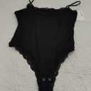 REORIA 2025 Lace Bodysuit for Women Square Neck Sleeveless Spaghetti Strap Sexy Tank Top Thong Bodysuit Going Out (Medium, Black Onyx)