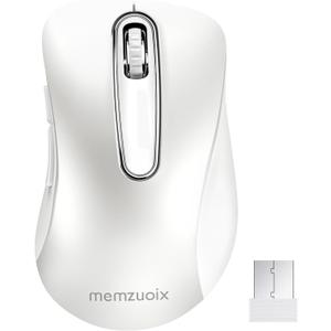 memzuoix 2.4G Wireless Mouse, 1400 DPI Computer Mice with USB Receiver, Portable Wireless USB Mouse Battery Powered Cordless Mice for Laptop, PC, Desktop, 5 Buttons (White)