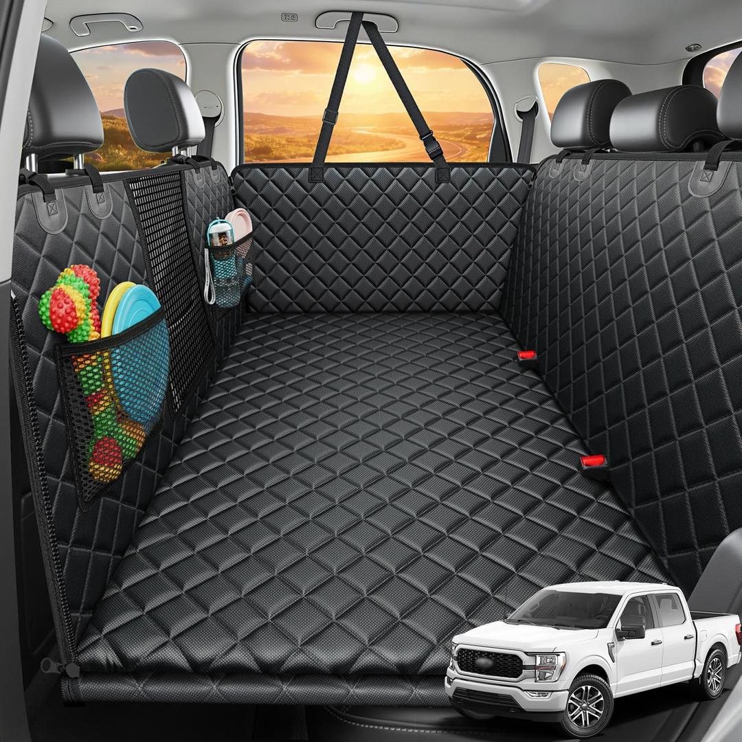 URPOWER 2026 Upgraded Back Seat Extender for Dogs - Large Hard Bottom Dog Car Seat Cover Holds 550lbs, Waterproof Dog Hammock Pet Bed with High-Density Foam Non-Slip Backseat Protector