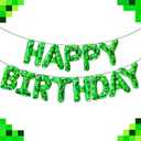 TNT Pixel Happy Birthday Banner Party Decorations Foil Balloons Letters Signs Blast Gaming Party Miner Supplies for Boy Girl