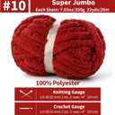 10 Pack Jumbo Chenille Yarn for Crocheting, #10 Super Bulky Baby Soft Yarn for Hand Knitting, 220 yds /70.5 oz Fluffy Chunky Knit Throw Blanket Yarn (Burgundy)
