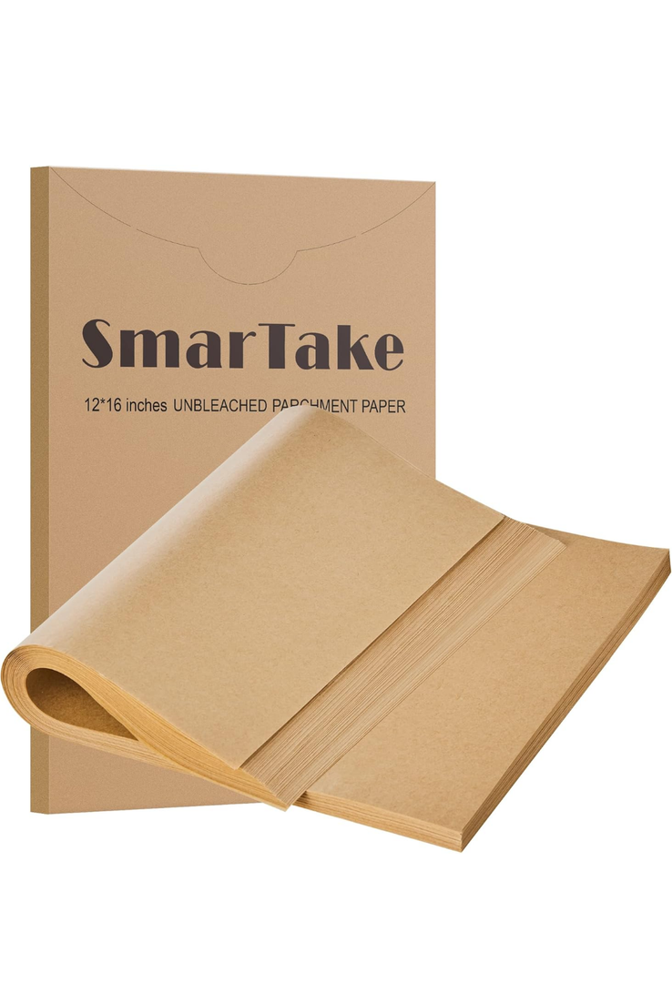 SMARTAKE 200 Pcs Parchment Paper Baking Sheets, 12x16 Inches Non-Stick Precut Baking Parchment, for Baking Grilling Steaming Bread Cup Cake Cookie and More (Unbleached)