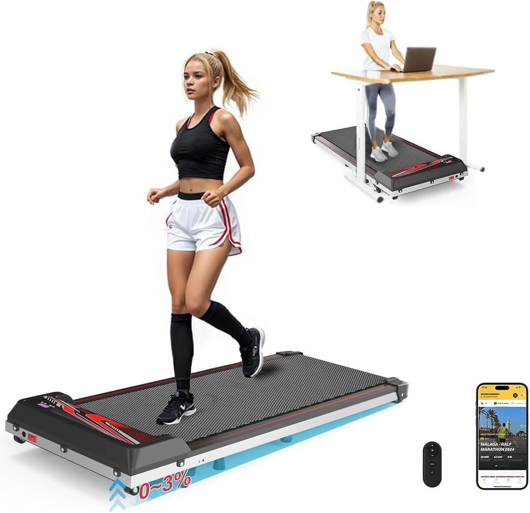 Under Desk Treadmill, Walking Pad, Portable Treadmill, Treadmill with Incline, with Remote Control, LED Display - Perfect for Home, Office, & Gym Use, Red