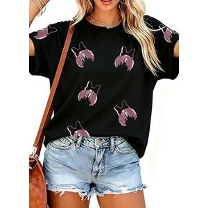 Women Magic Kingdom Shirts Sequin Magical Castle Graphic Tees Family Vacation Holiday T-Shirt Cute Short Sleeve Tops, 2XL