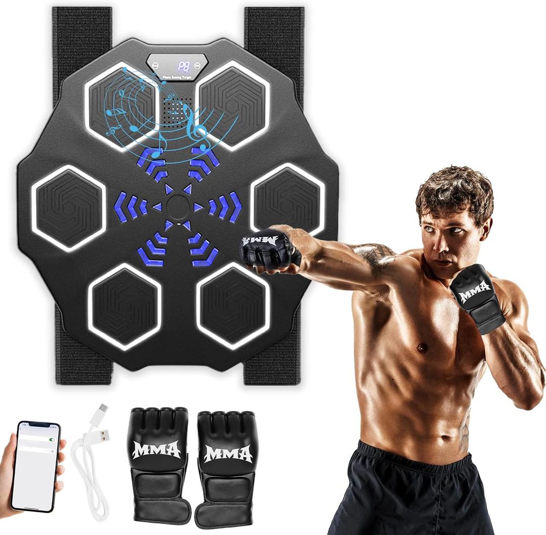 Punching Music Boxing Machine for Adults - Wall Music Punching Machine Adult w/Bluetooth, 9 Speed Level, Light up Boxing Target, Gloves - Music Boxing Machine Workout Pad for Home