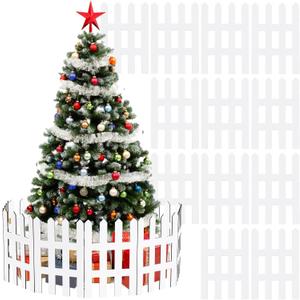 MoDooris 6Pcs Christmas Tree Fences White Wooden Picket Fence Thick Xmas Tree Fence Decorations Wood Gate Barrier for Kids Dogs Pet Guard Christmas Holiday Wedding Home Garden Party Decor, 18" x 12"