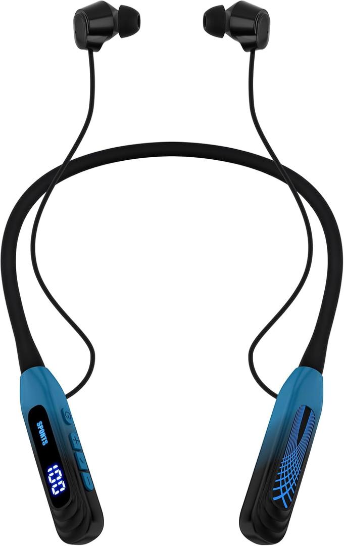 Neckband Bluetooth Headphones, 1000H Extra Battery Life with Display Magnetic Earphones,Wireless Stereo Earbuds with Microphone, Waterproof in-Ear Headset for Sports/Workout/Office (Cyan Green)