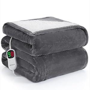 Heated Electric Blanket Blanket - Electric Throw Blanket 50"x60" for Bed- Heated Blanket with 5 Heating Levels& 4 Hours Auto off for Couch Home Office - Soft Fleece Heating Blanket for Full Body(Grey)