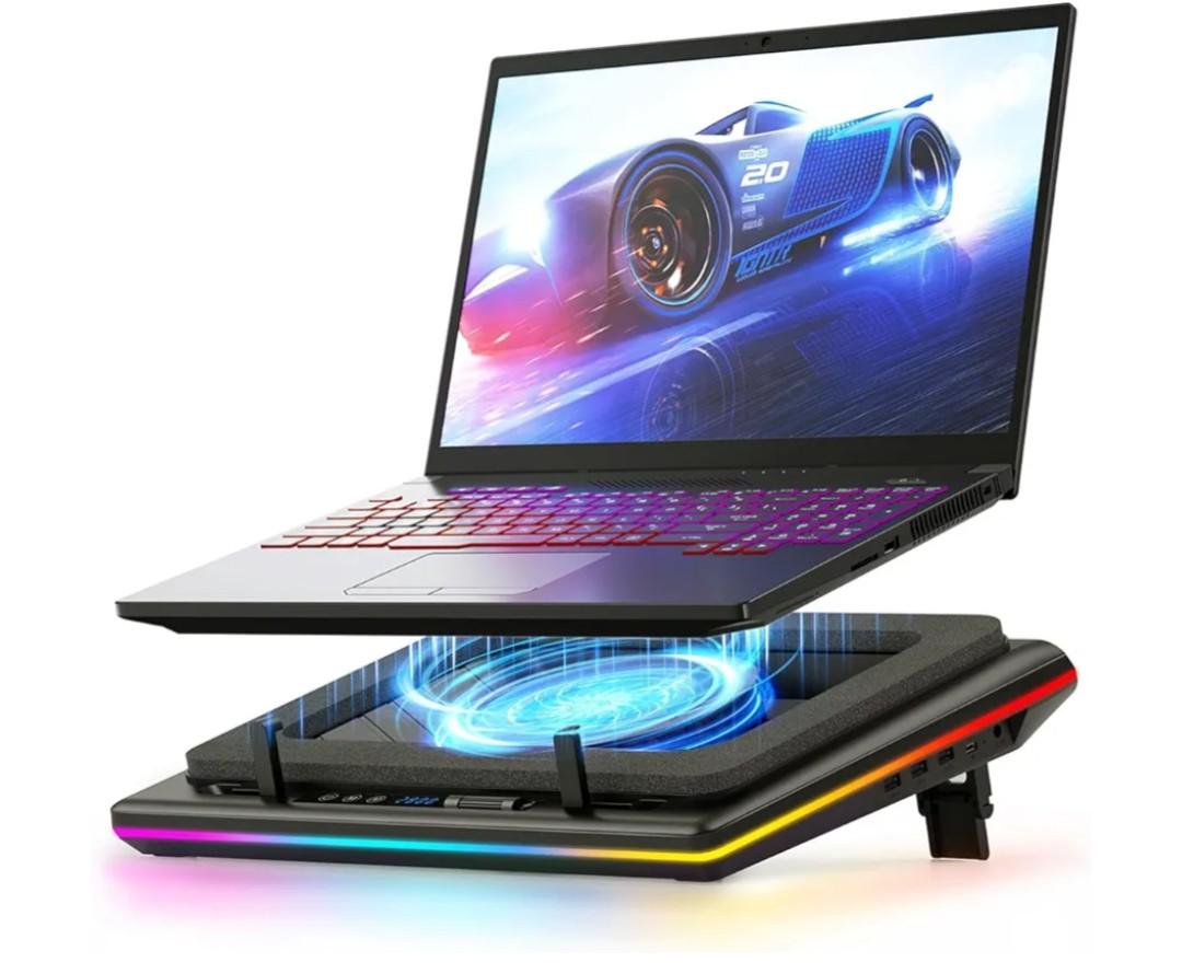 llano V12 RGB Laptop Cooling Pad, Gaming Laptop Cooler, Laptop Cooling Fan Stand with 5.5 Inch Powerful Turbofan, for 15.6-19in Laptop, Adjustable Speed, Touch Control, LCD Screen, Black (RGB)