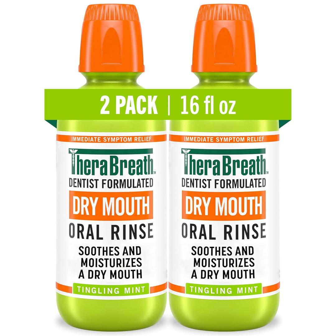 TheraBreath Dry Mouth Oral Rinse, Tingling Mint, Dentist Formulated, 16 Fl Oz (2-Pack)