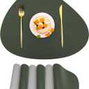PU Faux Leather Thick Wipeable Waterproof Placemats Set of 4, Washable Oil-Proof, Wrinkle Free Kitchen Dining Table Mats, Deep Green/Grey