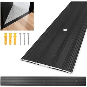 Aluminum Door Threshold - 36" L x 3" W Exterior Floor Transition Strip with Pre Drilled Holes and Expansion Screws, Non-Slip Fluted Saddle Flat Profile Threshold, Prevent Dust & Airflow, Black, 36in x 3in