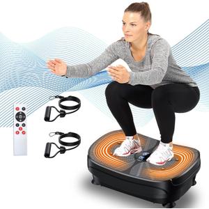Vibration Plate Exercise Machine, PBYRD Portable Full Body Vibration Platform for Lymphatic Drainage, 9 Preset Auto Mode Fitness Board for Weight Loss Shaping, with Resistance Bands, 99 Levels