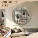 Sintuff Large 24 Inch Round Capiz Shell Mirror, Coastal Seashell Wall Mirror for Beach House Handcrafted Capiz Seashell Sunray Wall Decor for Living Room, Bedroom Vanity
