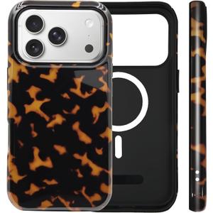 for iPhone 17 Pro Max Case Cute Tortoise Shell Phone Case Compatible with MagSafe, Dual-Layer Shock Protection(Hard PC + Silicone) - Aesthetic Protective Phone Cover for Women Girl, Amber