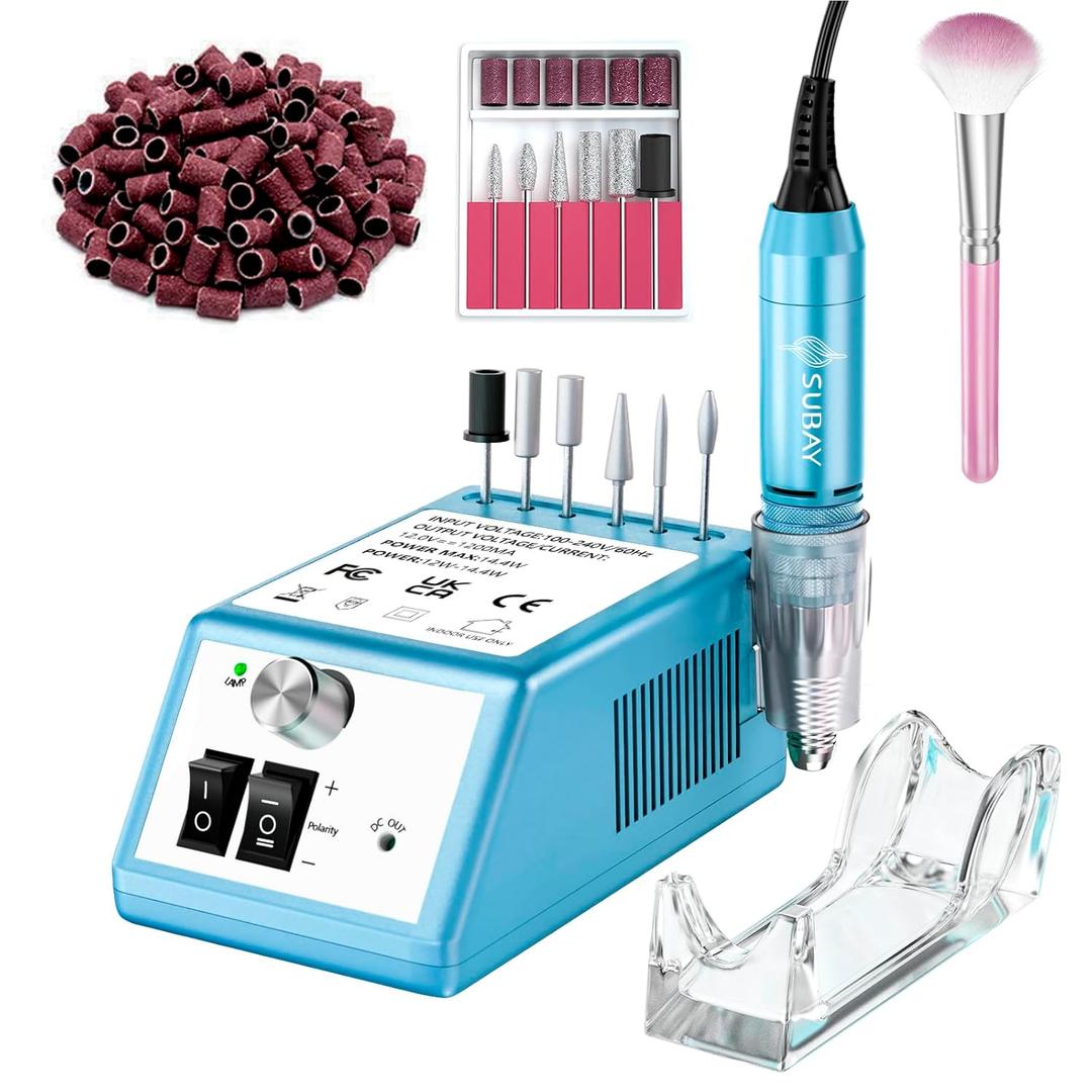 Subay 30000RPM Nail Drill Professional Electric File Acrylic Nails Kit for Acrylic Nails Remove Nail Gel Polish Manicure for Salon Home with 100pcs Sanding Bands, Dark Blue