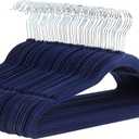 Slim Velvet Non-Slip Space Saving Suit Clothes Hangers for Closet Organization, Navy Blue/Silver, 50-Pack