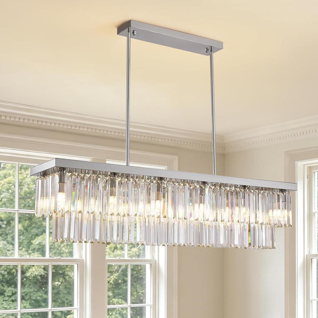 Siljoy Modern Crystal Chandelier Rectangular Ceiling Light Fixture, L47'' (12-Lights)