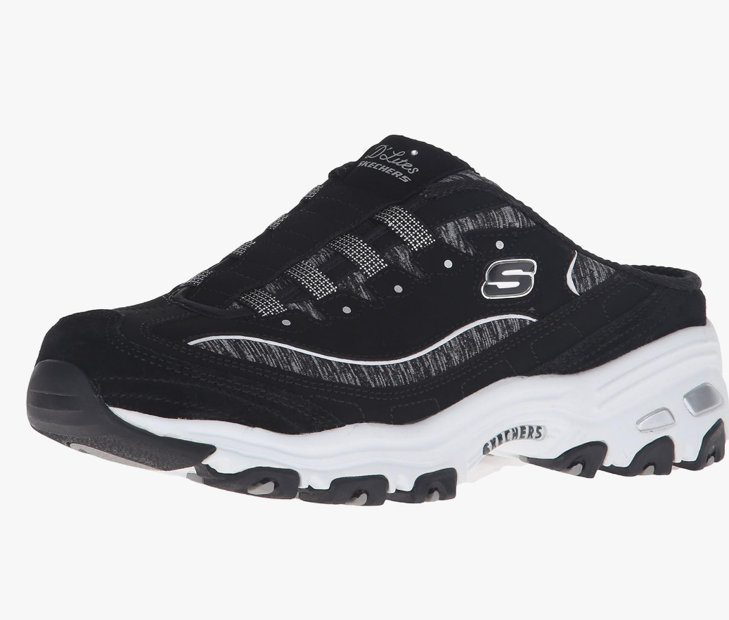 Skechers Sport Women's D'lites Resilient Slip-On Mule Sneaker, Black/White Size 6