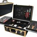 Barber Cases for Clippers and Supplies With Sliding Tray, Profesional Barbers Briefcase Tool Case, Hair Scissors Trimmer Organizer, Salon Barber Carrying Case with Lock(Gold)