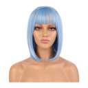 eNilecor Short Bob Hair Wigs 12" Straight with Flat Bangs Synthetic Colorful Cosplay Daily Party Wig for Women Natural As Real Hair+ Free Wig Cap (Light Blue)