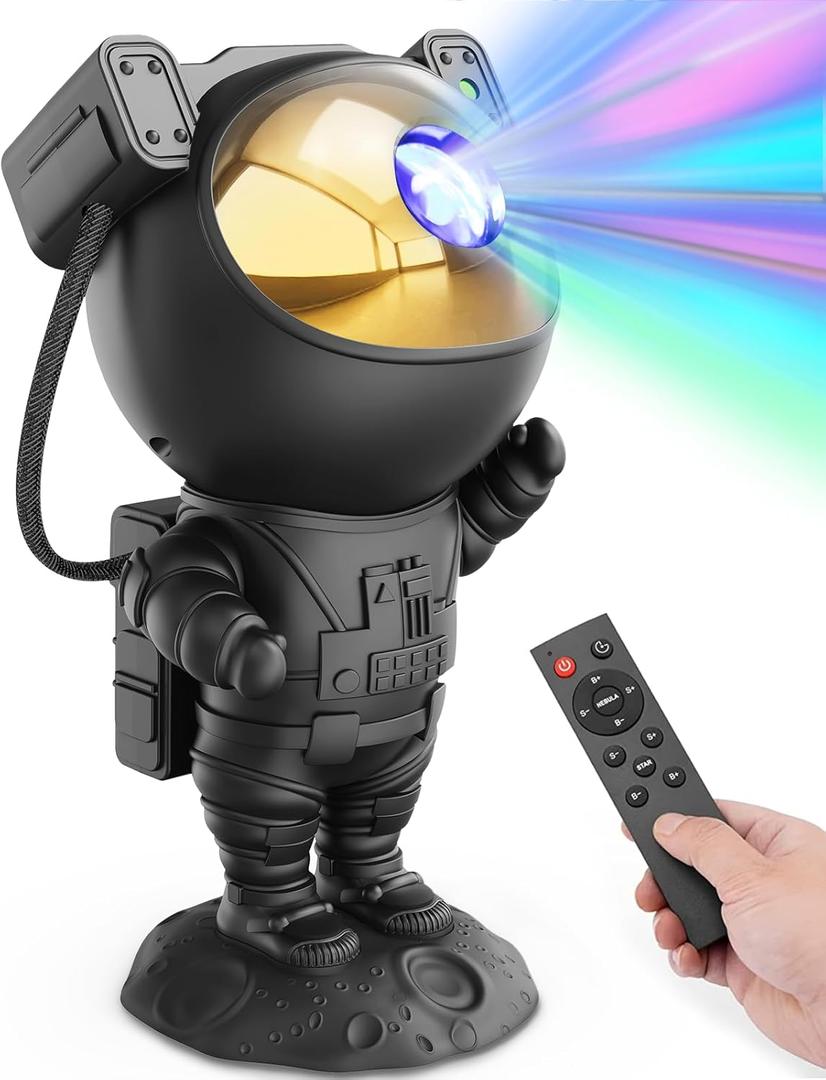 Galaxy Projector for Gaming Room Decor - Black Astronaut Star Projector, Cool Stuff for Men's Bedroom Accessories, LED Nebula Light with Remote, for Teen Boys & Gamers