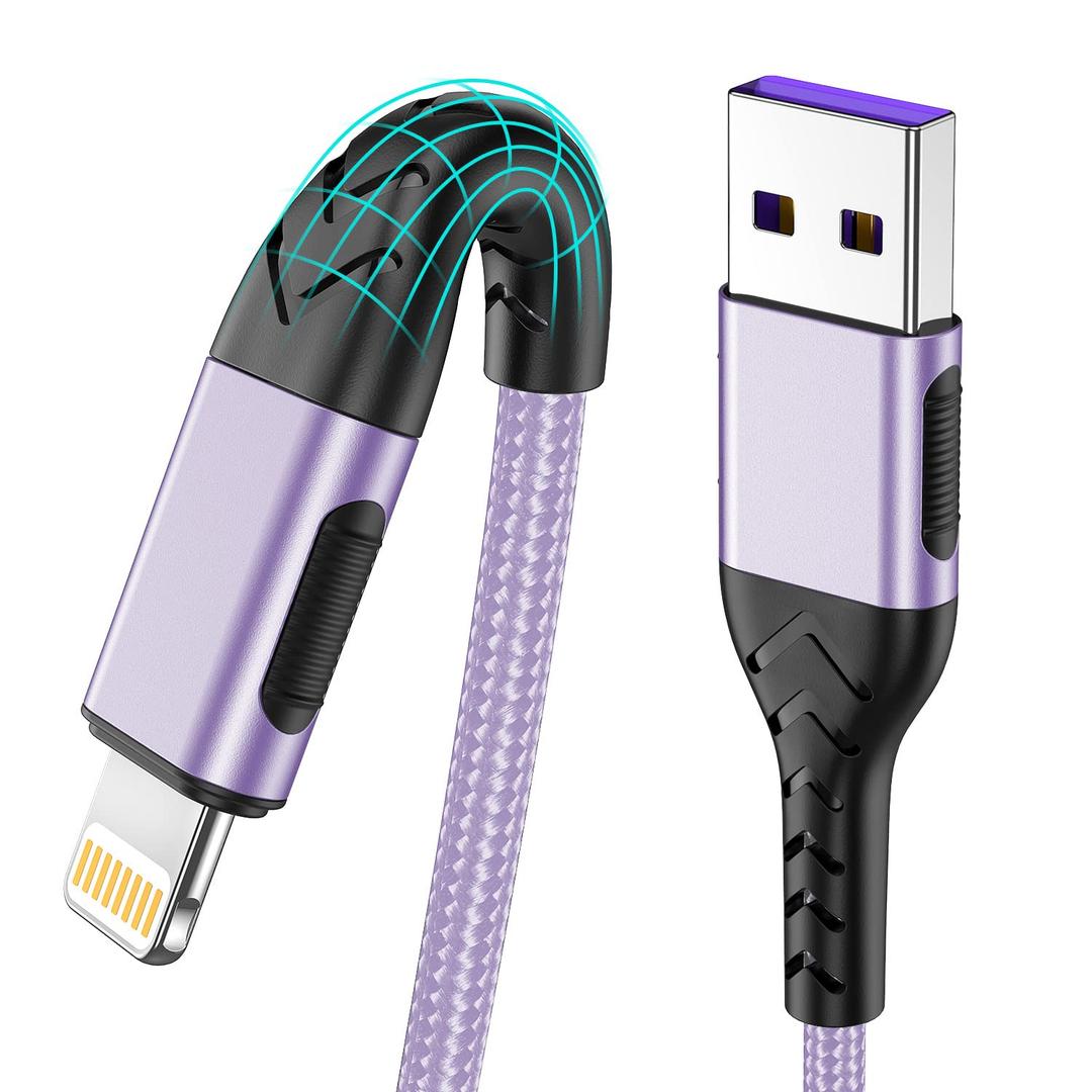 Durcord iPhone Charger, [Apple MFi Certified] 3Pack 10FT USB A Cable for Long Lightning Charger Cable, Fast iPhone Charging Cord for iPhone Xs Max/XS/XR/X/8/7/6S/6/Plus/SE/iPad(Light Purple)