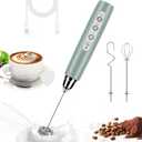 Milk Frother Handheld for Coffee, Electric Whisk 3 Speed Adjustable, Drink Mixer with Stainless 3 Whisks, Rechargeable Hand Frother Wand, Foam Maker for Latte Cappuccino Hot Chocolate Egg Green