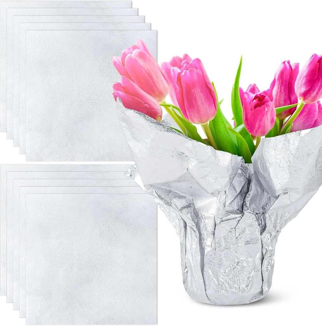 10 PCS Foil Wrap for Potted Plant, 19.7×19.7 inches Floral Foil Plant Pot Covers, Matte Texture Wrapping Paper for Christmas Plant Pot, Foil Wrapping Paper for DIY Flower Pot(Sliver)