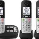 Panasonic Cordless Phone, Easy to Use with Large Display & Big Buttons, Flashing Favorites Key, Flashlight, Call Block, Volume Boost, Talking Caller ID, House Phones, 3 Handsets  KXTGU433B