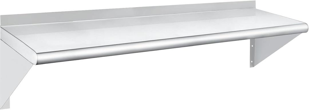 HARDURA Stainless Steel Shelf 12" x 48", 250lb Commercial Shelves Wall Mount Metal Shelving with Backsplash and Brackets for Kitchen, Restaurant, Laundry Room and Home