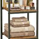 4-Tier Bathroom Shelving Unit, 33.7" H Narrow Open Floor Shelves, Metal Corner Slim Storage Rack for Bathroom Laundry Room Kitchen Living Room, Rustic Brown