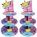 2 Pack Video Game Cupcake Stand Birthday Party Decorations Supplies, Gaming 3 Tier Cardboard Cupcake Stand Cup Cake Tower Dessert Display Holder Set for Boys Game Baby Shower Party Decor Favors