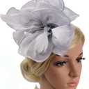 Dodheah Fascinators Hat for Women Tea Party Derby Hats Pillbox Hat Flower Feathers Wedding Headwear with Headband Hair Clip (Gray)