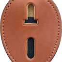 Perfect Fit Universal Oval Police Badge Holder Shield with Metal Belt Clip and Bead Chain Necklace, Hook and Loop Closure, Tan Leather
